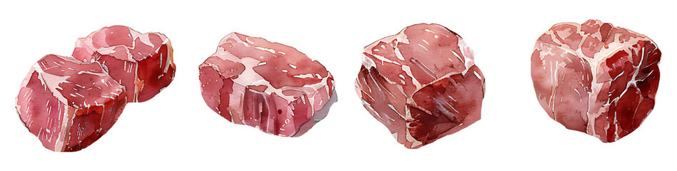 Watercolor meat set on a transparent background