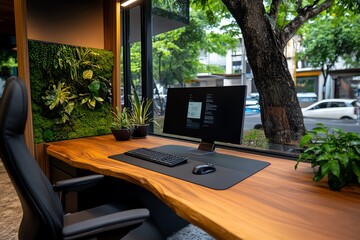Poster -  Green tech startup office with eco-friendly design, representing sustainable business