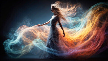 Wall Mural - An ethereal young woman figure surrounded by smoke