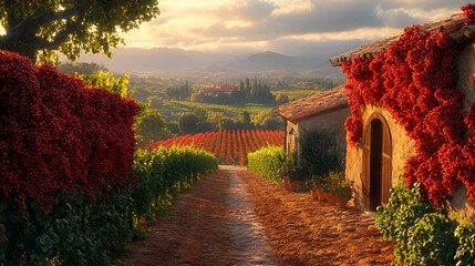 Wall Mural - Picturesque Italian Vineyard at Sunset - Perfect for Travel or Wine-Related Projects