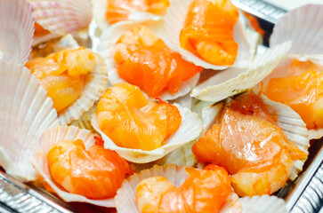 Wall Mural - A tray of shrimp is covered in shell cups