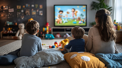 Family Relaxing Together Watching a Cartoon on Television