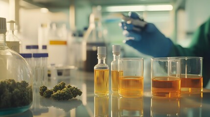 Poster - Cannabis Extract Analyzed in Professional Laboratory Setting with Scientists Conducting Research and Testing on Medical Marijuana