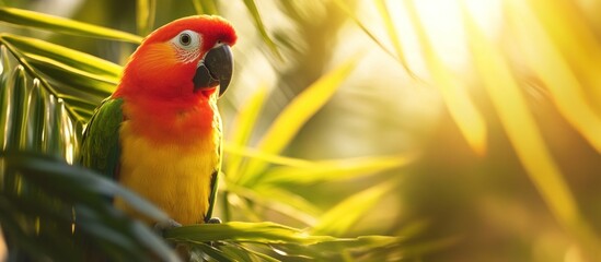 Wall Mural - A Colorful Parrot Perched on a Branch in a Sunlit Forest