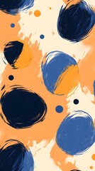 Blue Shapes, Circles, Spiral on Orange Background, Abstract Image, Texture, Pattern, Wallpaper, Smartphone Cover and Screen, Cell Phone, Computer, Laptop, 9:16 and 16:9 Format