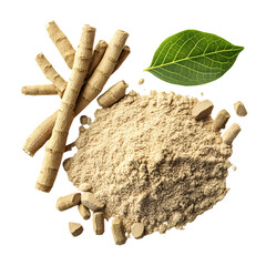 Photography of Ashwagandha Powder Isolated on Plain White background transparent png 