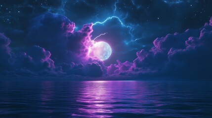 Wall Mural - Full moon shining through mystical purple clouds