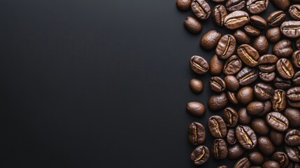 Aromatic Roasted Coffee Beans Scattered on Dark Background for Gourmet Concepts