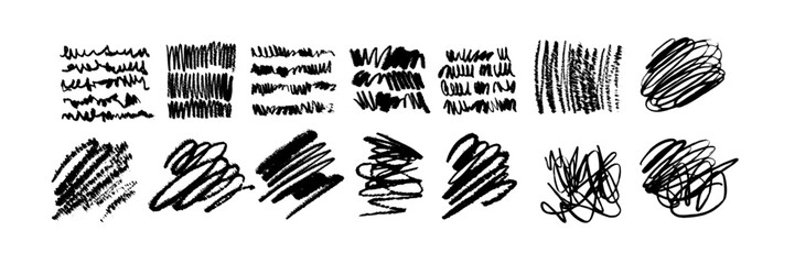 Ink brush stroke scribble, handwriting vector doodle squiggle set, messy black crayon line swirl. Hand drawn grunge decorative signature, pencil sketch texture effect. Brush stroke wavy outline mark