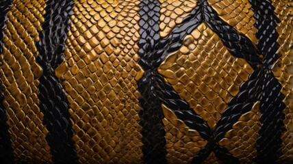 Close up of snake skin texture background. Animal skin pattern. Black and gold color.