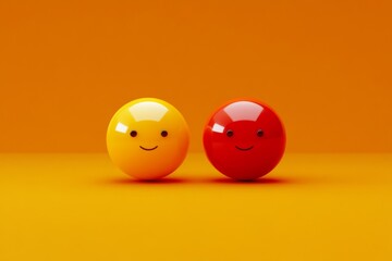 Sticker - Minimalistic depiction of two smiling round pills on a vibrant orange background representing the balance and harmony in pharmaceutical solutions and healthcare