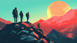© Dirk - vector illustration, people hiking on a rocky trail in the mountains, summer time. Small group of hikers walking on a mountain trail in the alps. Outdoor activity, good health theme. Sporty vacations.