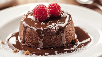 Wall Mural - Chocolate Lava Cake with Raspberries