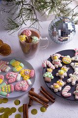 Wall Mural - Christmas marshmallows. Winter candy. Sweet food in December. Cocoa drink cup