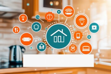 Poster - Modern smart home technology with various connected devices and icons for a secure and efficient living environment.