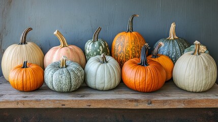 Canvas Print - Autumn Harvest: A Collection of Colorful Pumpkins and Gourds - A variety of pumpkins and gourds in various shapes, sizes, and colors, symbolizing autumn, harvest, nature, Thanksgiving, and fall decor.