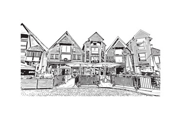 Print Building view with landmark of Stavanger is the city in Norway. Hand drawn sketch illustration in vector. 