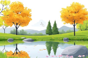 Sticker - Tranquil Autumn Landscape with a Serene Lake