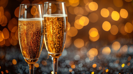 Two glasses of champagne in crystal glasses close-up