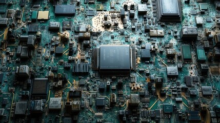 Close-up of a Circuit Board with Integrated Chips