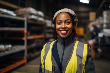 Wall Mural - Portrait of a smiling middle aged female warehouse worker