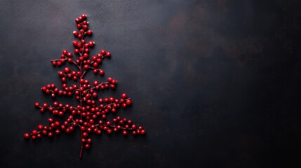 Sticker - Festive Red Berries Christmas Tree on Black Background - A minimalist Christmas tree made of red berries on a black background, symbolizing holiday cheer, festive decor, winter celebrations, nature's 