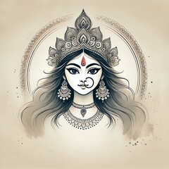 Happy navratri illustration with goddess durga portrait 