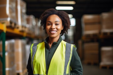 Wall Mural - Portrait of a smiling middle aged female warehouse worker