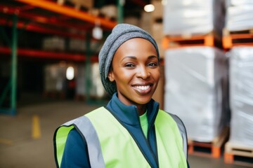 Wall Mural - Portrait of a smiling middle aged female warehouse worker