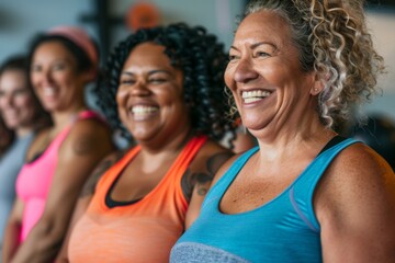 Wall Mural - Portrait of a smiling group of body positive middle aged women