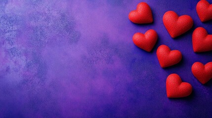 Sticker - Red Hearts on Purple Background for Valentine's Day - A beautiful arrangement of red hearts on a purple background symbolizing love, romance, affection, passion, and celebration.