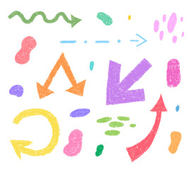 Leinwandbilder - Set with crayon arrows and abstract organic shapes