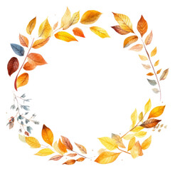 Canvas Print - PNG  Autumn leaves frame watercolor wreath plant leaf.