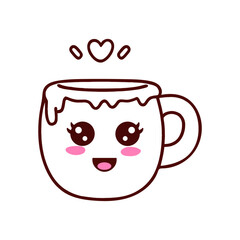 Poster - Cute pink mug with a smiling face, heart-shaped steam, and a simple line art style