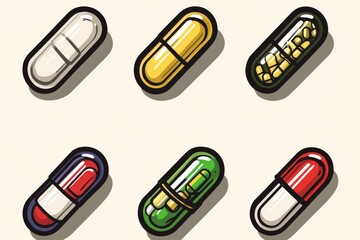 Sticker - Minimalist Pill Capsules Arranged in a Grid on a Beige Background Representing Order and Simplicity in Healthcare