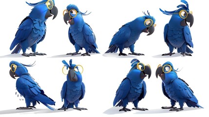 A collection of animated blue parrots displaying various expressions and poses.