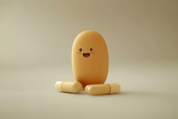 Sticker - Minimalist and Cute Capsule Character on a Beige Background Representing Simplicity and Warmth in Healthcare