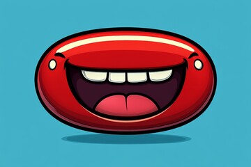 Sticker - Cheerful Red Capsule with a Big Smile on a Blue Background Representing Joy and Positivity in Healthcare