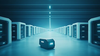 Poster - A high-tech warehouse with automated robots and digital inventory management