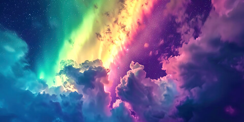 Poster - Multi-colored northern lights in the clouds