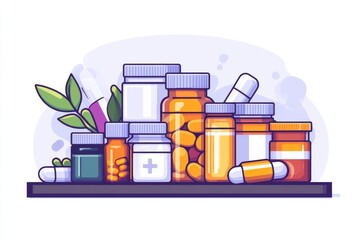 Poster - A shelf filled with various medical supplies and pill bottles representing the organization and abundance of healthcare resources