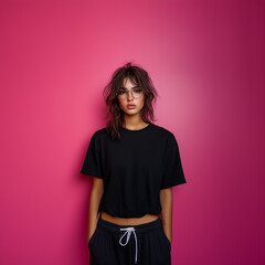 Wall Mural -  black T-shirt on the background of a pink wall