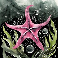 Dark Starfish w/ Bubbles & Kelp