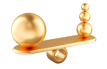 Leinwandbilder - Golden balls on the seesaw, balance concept. 3D rendering isolated on transparent background