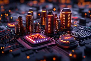 Aufkleber -  Smart AI city, digital innovation, futuristic infrastructure, holographic society