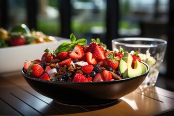 Healthy Salad of Superior View with Strawberries and Avocado, generative IA