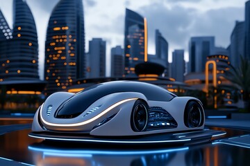 Poster -  Smart city, AI integration, futuristic infrastructure, holographic displays