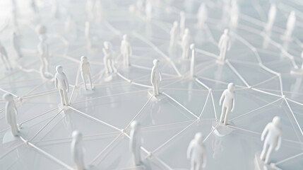 Business network concept with people figures connected by lines on a white background, close-up view.