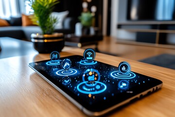 Aufkleber -  Smart home with interconnected devices, depicting the Internet of Things (IoT)