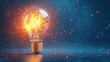 © eaglesky - A light bulb is lit up and surrounded by sparks. Concept of energy and excitement, as if the light bulb is a symbol of innovation and progress